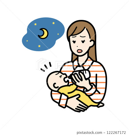 晚上照顧孩子的女人的插圖 晚上照顧孩子的女人的插圖 122267172