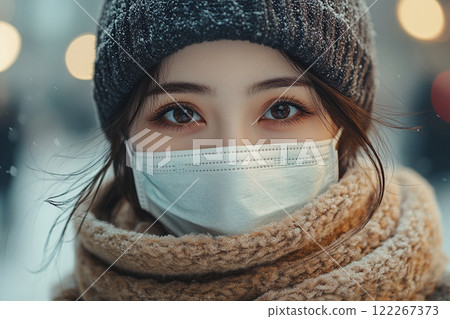 一個戴著口罩預防傳染病的可愛女人 一個戴著口罩預防傳染病的可愛女人 122267373