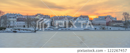 winter sunrise in snowy city Minsk. winter sunrise in snowy city Minsk. 122267457