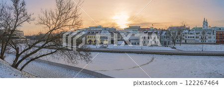 winter sunrise in snowy city Minsk. 122267464