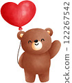 Cute bear with heart balloon cartoon character valentine watercolor illustration 122267542