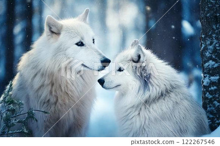 White wolf in the snow 122267546