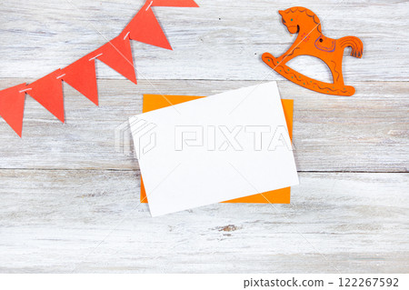 5x7 Kids Party Invitation Mockup with Red Flags 122267592