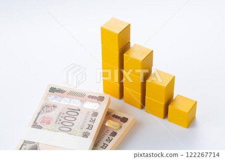 Yellow block graph and banknote Yellow block graph and banknote 122267714