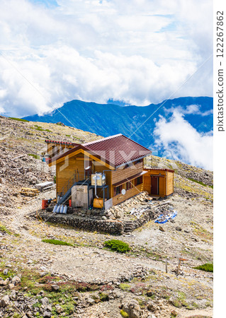 Akaishi refuge hut at the summit of Mt. Akaishi Southern Alps Mt. Akaishi climbing 122267862