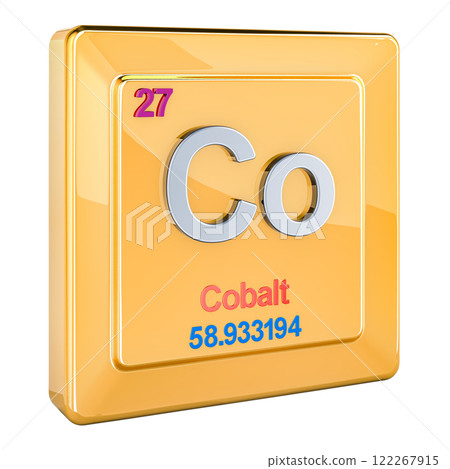 Cobalt Co, chemical element sign with number 27 in periodic table. 3D rendering 122267915