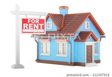 Home with For Rent real estate sign, 3D rendering Home with For Rent real estate sign, 3D rendering 122267919