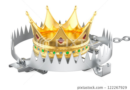 Trap with golden crown, 3D rendering Trap with golden crown, 3D rendering 122267929