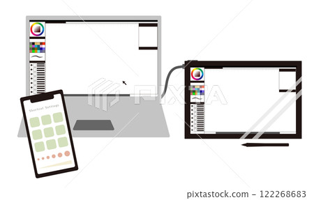 An image of drawing illustrations and comics using a laptop and a tablet as a left-hand device 122268683