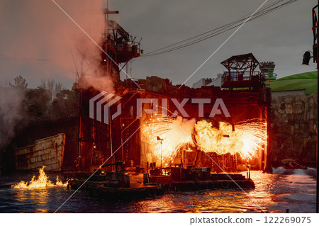 Osaka, Japan - January 9, 2024: Water World parade and performers at Universal Studios Japan. Osaka, Japan - January 9, 2024: Water World parade and performers at Universal Studios Japan. 122269075