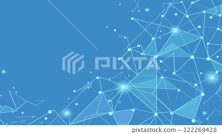 Light blue abstract background. Glowing gradient point line connection dots low poly banner backdrop template. Vector illustration triangle polygonal design 122269428
