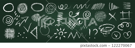 Arrow chalk drawing. Circle brush sketch. Crayon doodle icon. Scribble line symbol. Hatching texture pen by hand. Stroke marker. Drawn grunge on blackboard. Grunge graphic. Vector pencil elements set Arrow chalk drawing. Circle brush sketch. Crayon doodle icon. Scribble line symbol. Hatching texture pen by hand. Stroke marker. Drawn grunge on blackboard. Grunge graphic. Vector pencil elements set 122270067