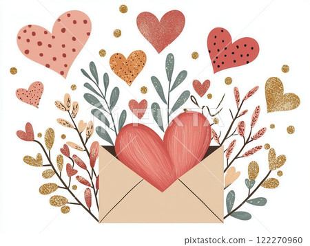 romantic design featuring hearts and flowers in envelope, perfect for Valentine Day 122270960