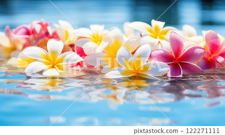 frangipani plumeria flower in clear water frangipani plumeria flower in clear water 122271111