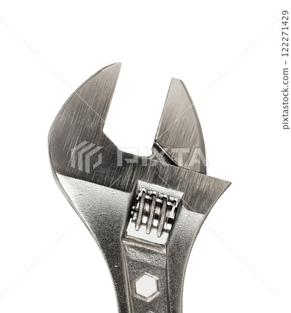 Close-up of a metal adjustable wrench Close-up of a metal adjustable wrench 122271429