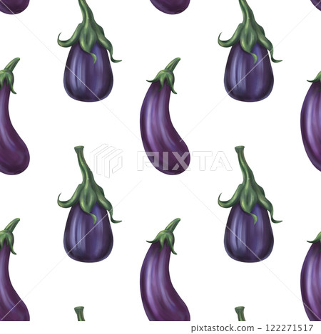 Seamless autumn harvest pattern with eggplants. Farm organic products, healthy eat vegetables, sustainable gardening, greens crop. Hand drawing background for wrapping paper, textiles, design Seamless autumn harvest pattern with eggplants. Farm organic products, healthy eat vegetables, sustainable gardening, greens crop. Hand drawing background for wrapping paper, textiles, design 122271517