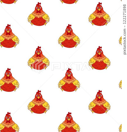 Seamless pattern with cute rooster character. Can be used for graphic design, branding, textile design, packaging, wrapping paper. Vector graphic line illustration. Seamless pattern with cute rooster character. Can be used for graphic design, branding, textile design, packaging, wrapping paper. Vector graphic line illustration. 122271898