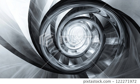 A mesmerizing black and white spiral tunnel, creating a sense of depth, abstract design. 122271972