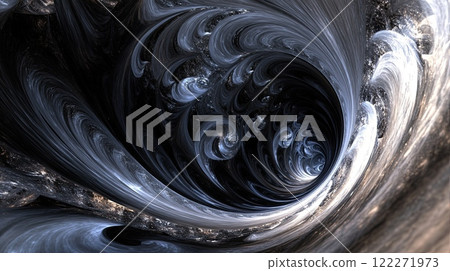 A mesmerizing black and white spiral tunnel, creating a sense of depth, abstract design. 122271973