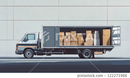 A side view illustration of a delivery truck with open rear doors, Fast espress delivery concept A side view illustration of a delivery truck with open rear doors, Fast espress delivery concept 122271988