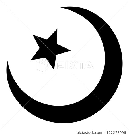 Symbol Alem Islam Halfmoon Arabic moon and star icon black color vector illustration image flat style 122272096