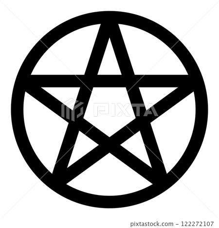 Pentakl Neopagan Wicca Pentacle Neo paganism sign five pointed star in circle inside round Pentagram magic symbol icon black color vector illustration image flat style Pentakl Neopagan Wicca Pentacle Neo paganism sign five pointed star in circle inside round Pentagram magic symbol icon black color vector illustration image flat style 122272107