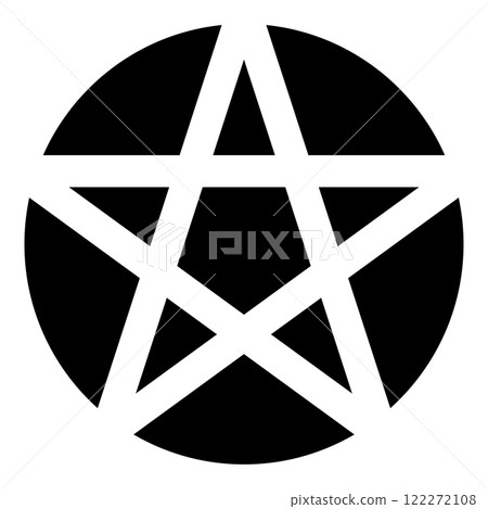 Pentakl Neopagan Wicca Pentacle Neo paganism sign five pointed star in circle inside round Pentagram magic symbol icon black color vector illustration image flat style 122272108