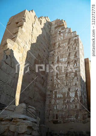 Ancient Egyptian wall with hieroglyphs Luxor Ancient Egyptian wall with hieroglyphs Luxor 122272778