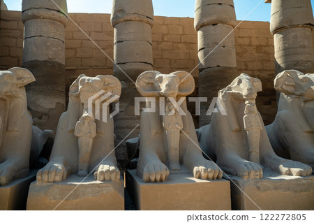 Egyptian ancient sphinxes on pedestals 122272805