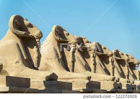 Avenue of the Sphinxes of Rams at the Entrance to Luxor on the Blue Sky 122272929