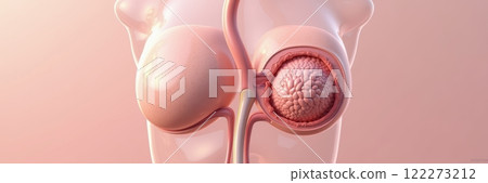 Cross-sectional view of mammary gland showing internal structure and tissues, representing anatomy and potential diseases, on pastel background. Cross-sectional view of mammary gland showing internal structure and tissues, representing anatomy and potential diseases, on pastel background. 122273212