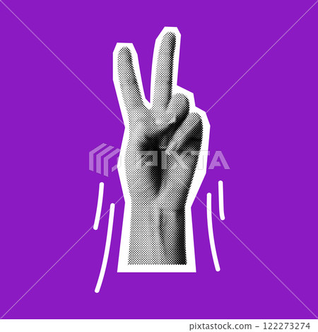 Hand showing Peace sign halftone collage vector illustration Hand showing Peace sign halftone collage vector illustration 122273274