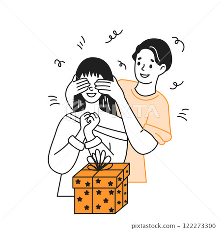 Man covering woman eyes preparing surprise for birthday 122273300