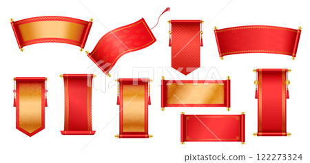 Traditional blank Chinese scrolls realistic color icons set 122273324