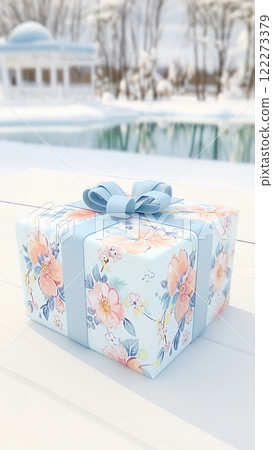 A Beautiful Floral Gift Box Perfectly Arranged in a Delightful Winter Setting Scene A Beautiful Floral Gift Box Perfectly Arranged in a Delightful Winter Setting Scene 122273379