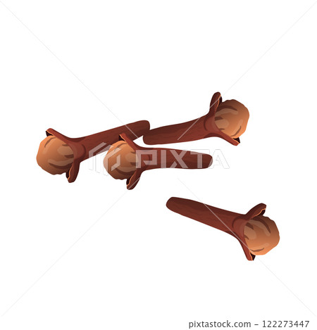 Dry cloves in flat design. Culinary spice, natural aromatic condiment. Vector illustration isolated. Dry cloves in flat design. Culinary spice, natural aromatic condiment. Vector illustration isolated. 122273447