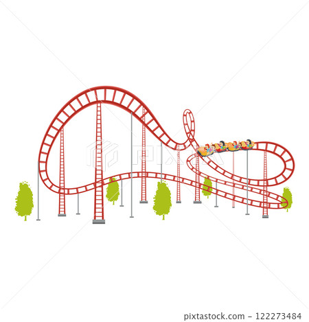 Roller coaster in flat design. Amusement park extreme attraction with loop. Vector illustration isolated. 122273484
