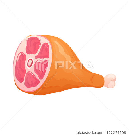 Pork leg in flat design. Deli meat product, smoked ham or raw shank. Vector illustration isolated. 122273508