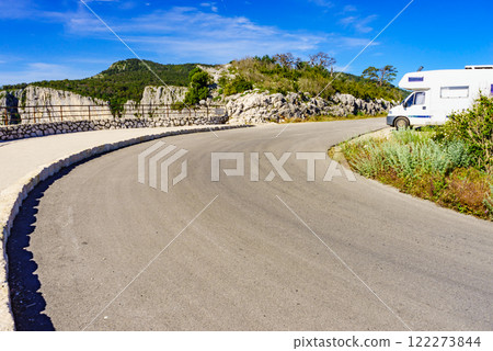 Rv camper in mountains, Verdon Gorge France. Rv camper in mountains, Verdon Gorge France. 122273844