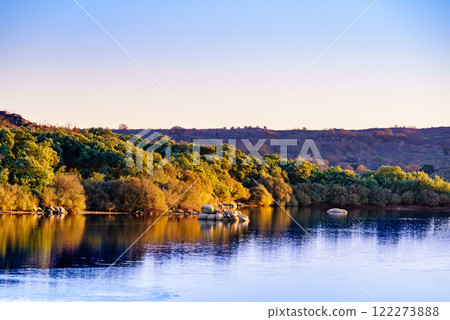 Autumn lake landscape, Alentejo Portugal. Autumn lake landscape, Alentejo Portugal. 122273888