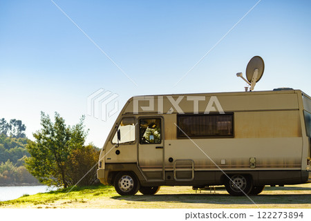 Satellite dish on roof of motor home 122273894
