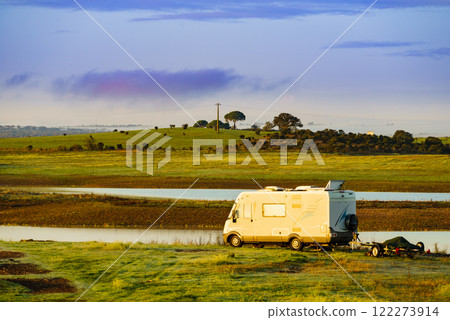 Camper rv camping on nature in Portugal Camper rv camping on nature in Portugal 122273914