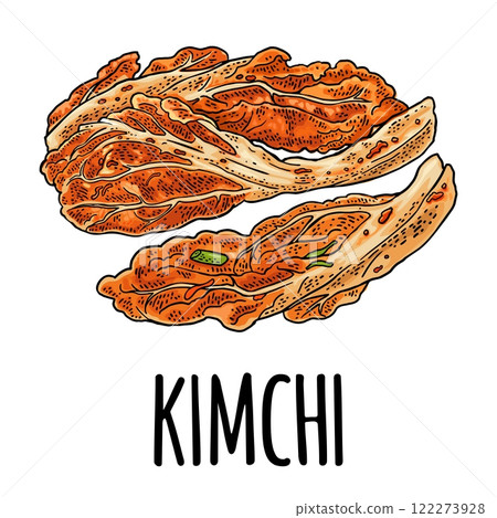 Korean food kimchi. Vintage color vector engraving illustration. Isolated 122273928