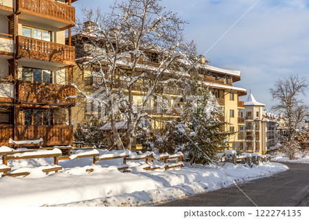 Bansko, Bulgaria winter street view and mountains Bansko, Bulgaria winter street view and mountains 122274135