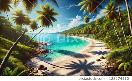 天堂熱帶海灘 | 蔚藍的大海和白色的沙灘令人放鬆的景色 122274310