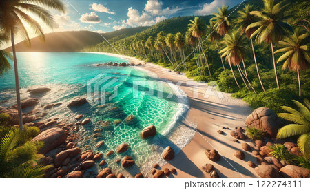 天堂熱帶海灘 | 蔚藍的大海和白色的沙灘令人放鬆的景色 天堂熱帶海灘 | 蔚藍的大海和白色的沙灘令人放鬆的景色 122274311