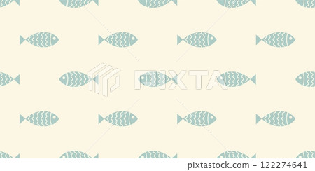 Nautical seamless pattern with swimming cartoon fish 122274641