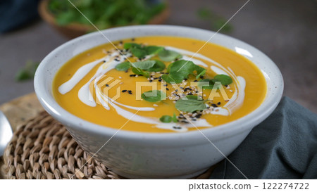 Creamy pumpkin soup 122274722