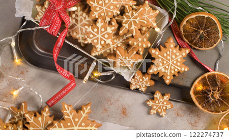 Christmas cookies on kitchen countertop 122274737
