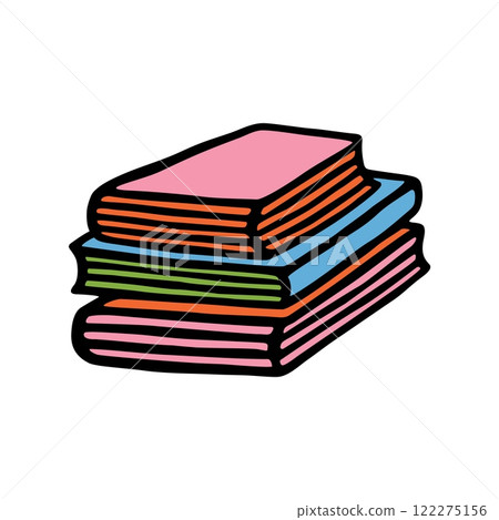 Doodle pile of books icon hand drawn with black line, freehand style and colored Doodle pile of books icon hand drawn with black line, freehand style and colored 122275156